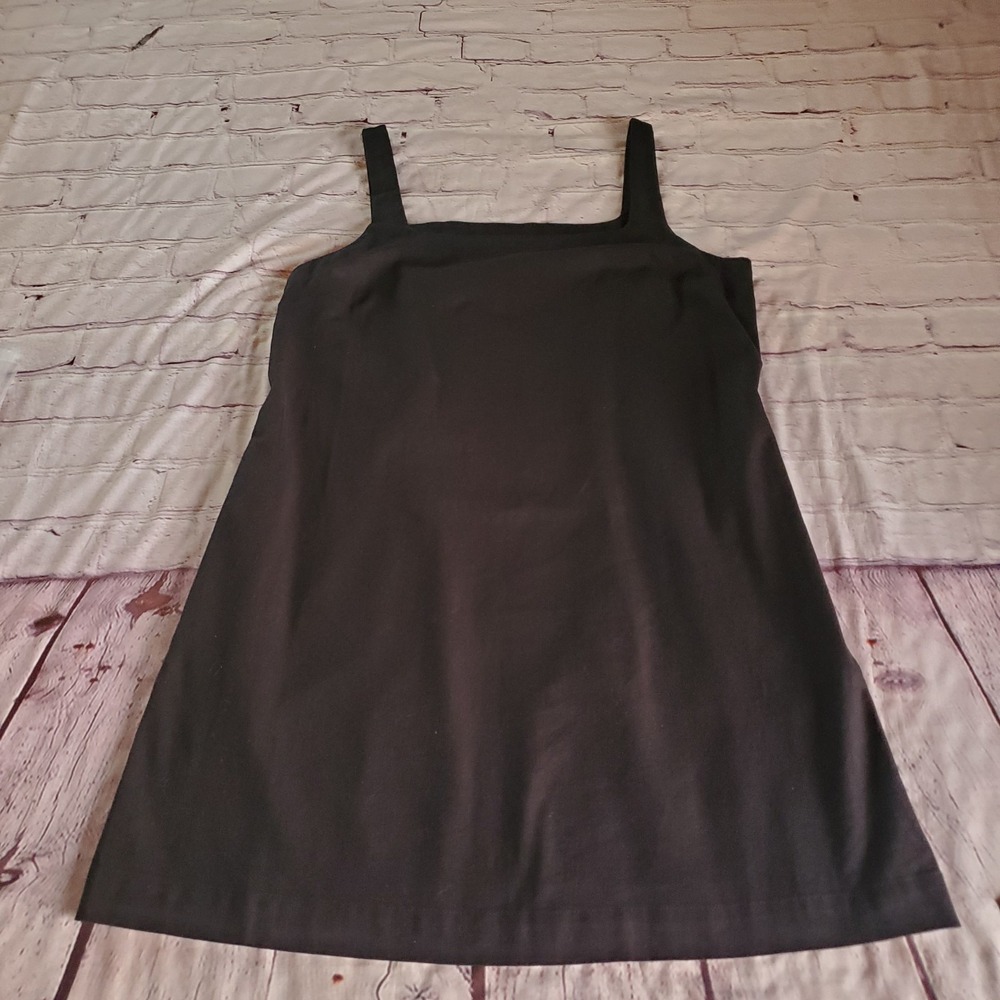 A New Day Black Linen Blend Mini Dress Sleeveless Shift Minimalist Pockets Med